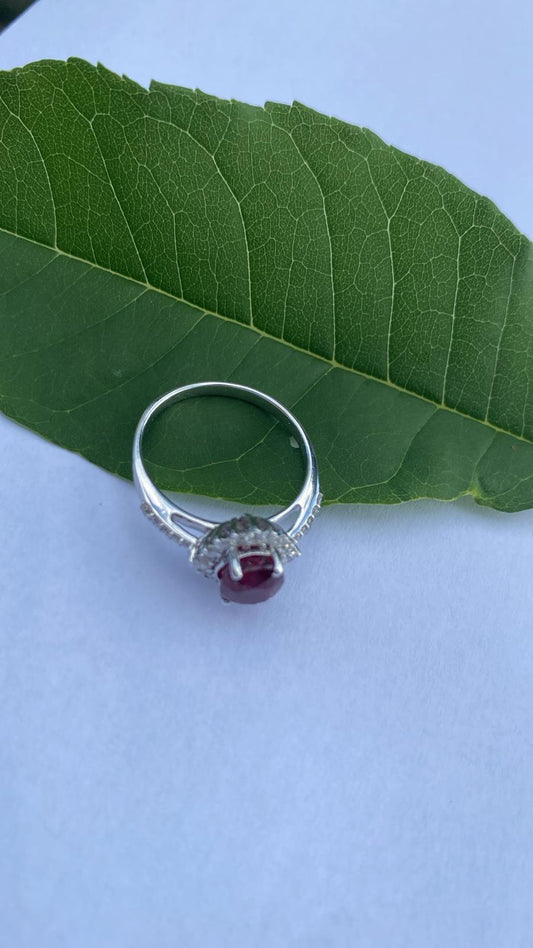 2.00 ct Pigeon Blood Red Ruby & Diamond Ring – 18K White Gold, Untreated, GFCO Certified