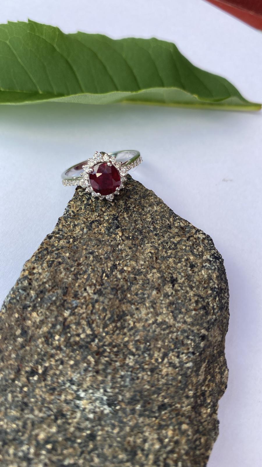2.00 ct Pigeon Blood Red Ruby & Diamond Ring – 18K White Gold, Untreated, GFCO Certified